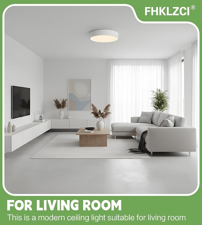 Modern LED Round Flush Mount Ceiling Light Fixture,White,15.74 inch | Dimmable,36Watts,Bright Adjustment,5CCT 3000K/3500K/4000K/5000K/6000K,Matte,Metal,for Living Room,Kitchen,Bedroom,Bathroom