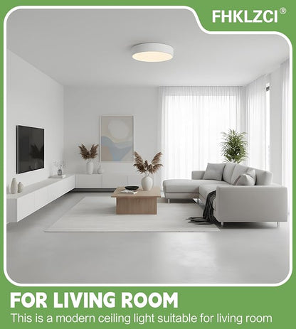 Modern LED Round Flush Mount Ceiling Light Fixture,White,15.74 inch | Dimmable,36Watts,Bright Adjustment,5CCT 3000K/3500K/4000K/5000K/6000K,Matte,Metal,for Living Room,Kitchen,Bedroom,Bathroom