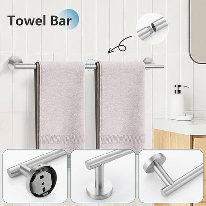 Brushed Nickel 5 Pieces Towel Bar Set Bathroom Hardware Set Upgraded Towel Hooks,Towel Holder Set for Bathroom Stainless Steel Wall Mounted 23.6 Inch