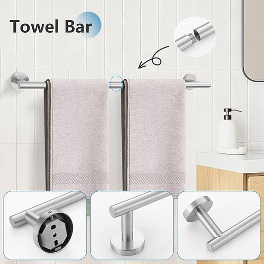 Brushed Nickel 5 Pieces Towel Bar Set Bathroom Hardware Set Upgraded Towel Hooks,Towel Holder Set for Bathroom Stainless Steel Wall Mounted 23.6 Inch