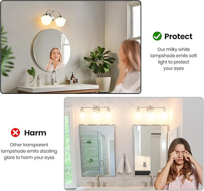 Bathroom Vanity Light Fixtures: 2-Lights Vanity Lighting Fixtures with Frosted Milky Glass Shades, Hardwired 11 in Brushed Nickel Vanity Lights Over Mirror (Exclude E26 Bulb)