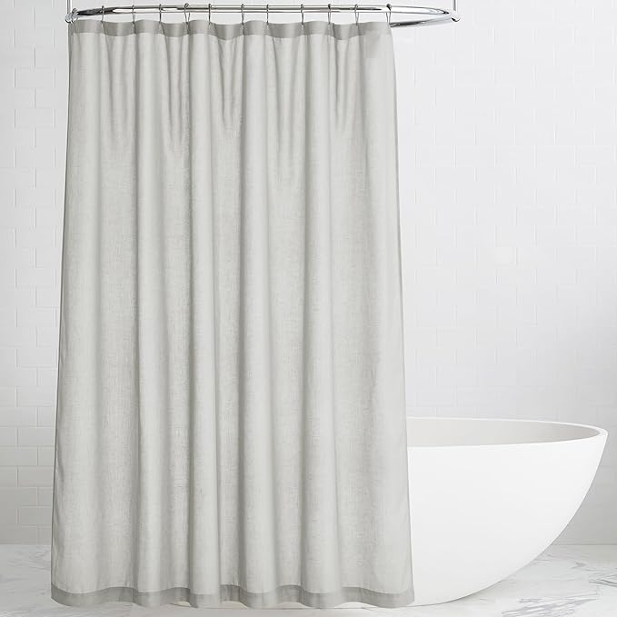 KGORGE Linen Blend Semi-Sheer Shower Curtains Grey for Bathroom | Lightweight Waterproof Fabric for Bathtub, Privacy Assured, Hooks Included, Button Hole, W72 x L78