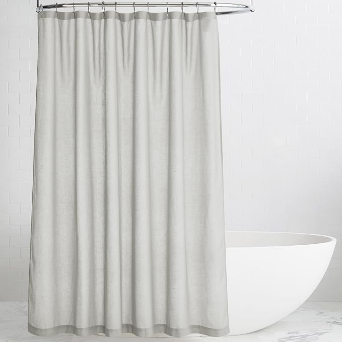 KGORGE Linen Blend Semi-Sheer Shower Curtains Grey for Bathroom | Lightweight Waterproof Fabric for Bathtub, Privacy Assured, Hooks Included, Button Hole, W54 x L78