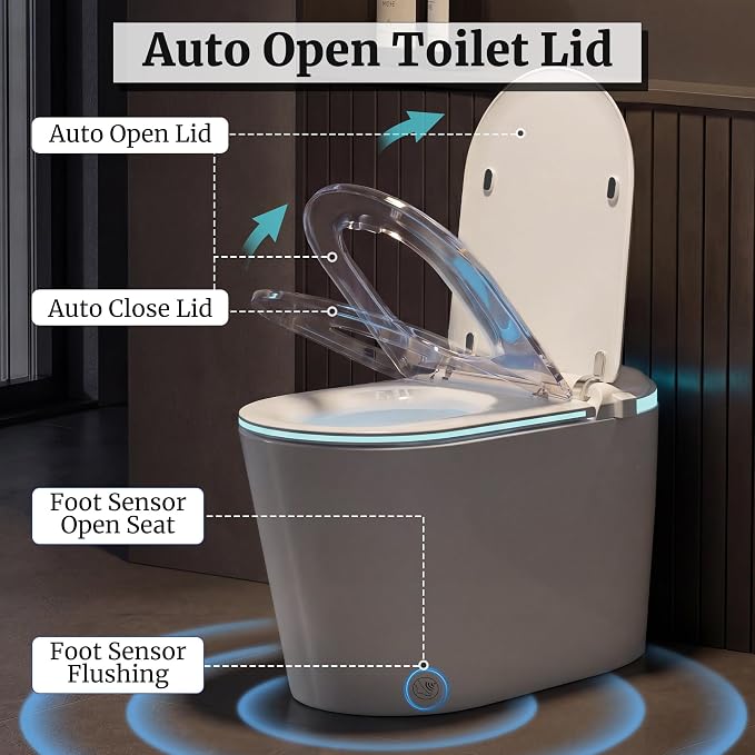 Smart Toilet with Tank Electric Bidet Toilet with ADA Comfort Height | Heated Seat Auto Flush/Lid&Seat Foot Sensor UV-C light Dryer One Piece Toilet with with Siphon Flush 1.28 GPF MAP 1000g