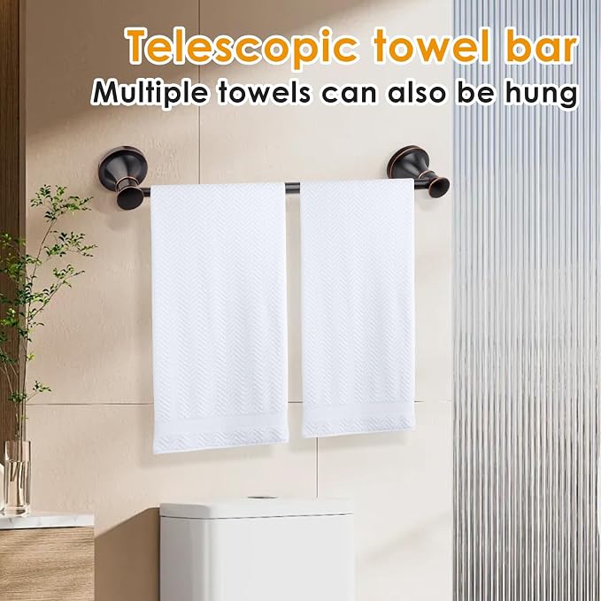 Adjustable Bronze 15 to 26Inch Bath Towel Bar Rack for Bathroom Towel Holder, Wall Mounted Rod Hanger Bathroom Hardware Accessories Hotel Style, Stainless Steel, Oil Rubbed Bronze