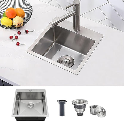 Comllen 15 x 15 inch Drop in Bar Sink, 18 Gauge Stainless Steel, 9 inch Deep, Brushed Nickel, Single Basin Small 15 Kitchen Sink for Outdoor Wet Bar Prep RV Yard Office Laundry Utility with Drainer