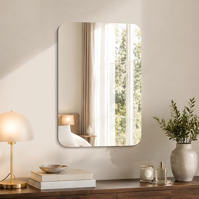 CILIBER Frameless Mirror, 16x24 Inch Rectangle Bathroom Mirror Rounded Corner, 3mm Tempered Glass Frameless Vanity Mirror with Polished Edge for Over Sink, Bedroom, Entryway, Vertical or Horizontal