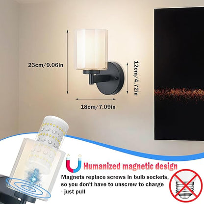 Battery Operated Wall Sconce Set of 2, Wireless Wall Sconce with Remote,10000mAh Rechargeable RGB Dimmable Bathroom Light Fixtures with Double Clear Glass Shade NOT Hardwired