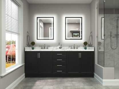 24 x 32 Bathroom LED Mirror Brushed Black Metal Frame Frontlit & Backlit Vanity Mirror Anti-Fog Stepless Dimmable 3 Colors White/Warm/Natural Mirror with Lights Wall-Mounted