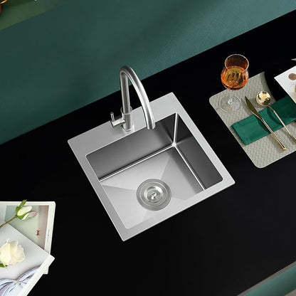 18"x18" Drop-In Single Bowl Sink 304 Stainless Steel 1-Hole | 18 inch Drop-in Kitchen Sink | 304 SS Brushed | 1-hole | 9" Deep Basin | Single Bowl | Small Kitchen/Prep
