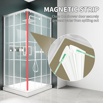 36x36x71 White Shower Enclosure, 1/4"(6mm) SGCC Clear Grid Tempered Glass | Double Sliding Corner Shower Door, Stainless Steel Handle&Tracks, Easy to Assemble, Base No Included