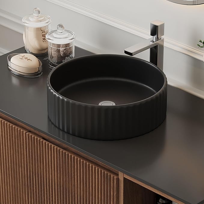 36" Modern Floating Bathroom Vanity with Single Sink - Wall Mounted Storage Bathroom Cabinet with Black Sintered Stone Countertop| Large Storage Space & Open Shelves, Dark Wood