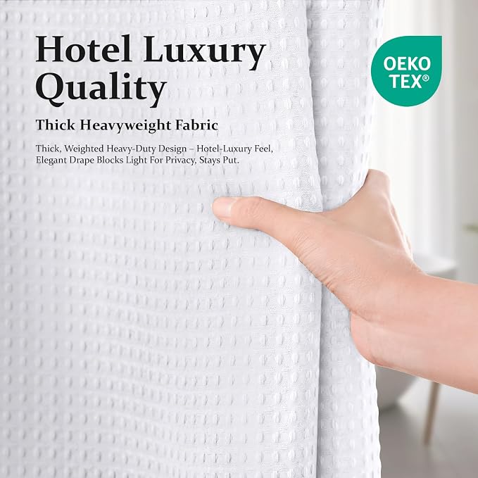 Stall Waffle Shower Curtain 256 GSM Heavy Fabric 36x72 White | Narrow Half Size, Thick Cloth, Weighted Hem, Water Repellent, Hotel Luxury Polyester Shower Curtain Set for Bathroom 6 Hooks