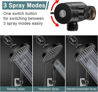 Filtered Shower Head with Handheld, High Pressure Rainfall Shower Head | Filter for Hard Water, Removes Chlorine & Impurities, 60'' Hose, Adjustable Holder, Chrome Finish (Black)