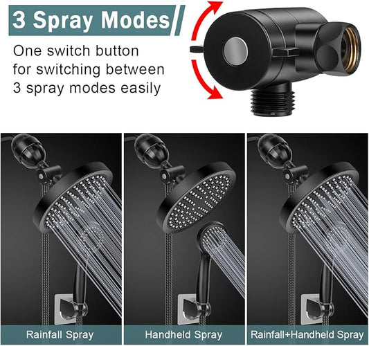 Filtered Shower Head with Handheld, High Pressure Rainfall Shower Head | Filter for Hard Water, Removes Chlorine & Impurities, 60'' Hose, Adjustable Holder, Chrome Finish (Black)