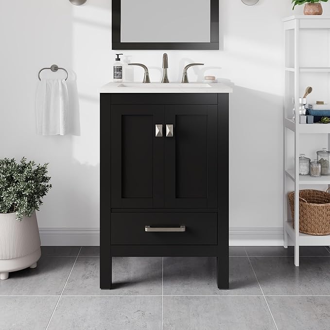 Eviva Aberdeen 24" Transitional Espresso Bathroom Vanity with White Carrara Countertop