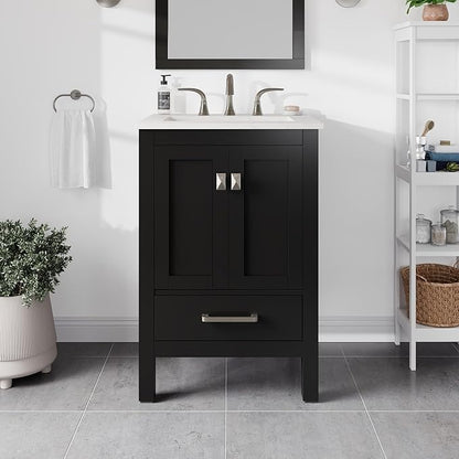 Eviva Aberdeen 24" Transitional Espresso Bathroom Vanity with White Carrara Countertop