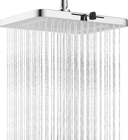 Hibbent 5 Spray Modes Shower Head, 13'' High Pressure Rain Shower Head, Large Rainfall Showerhead for Bathroom, High Flow Waterfall Fixed Showerheads with Adjustable Swivel Ball Joint, Silver