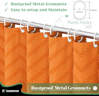 Boho Farmhouse Shower Curtain Tufted Chevron 72"x72" Burnt Orange | Elegant Tassel, Soft Lightweight Textured Fabric, Water Repellent, Washable, Hotel Spa, for Bathroom/Dorm/Apartment 12 Hooks
