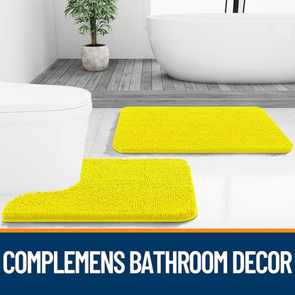 OLANLY Small Bathroom Rugs 24x16, Extra Soft Absorbent Chenille Bath Rugs | Lemon Yellow, Quick-Drying Rubber Backing, Washable Bath Mat for Bathroom Floor, Tub and Shower, Home Decor Accessories