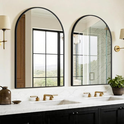 FGU Arched Bathroom Mirror for Over Sink 2 Pack 38"x26" Black Vanity Mirror | Wall Mounted, HD Tempered Shatter-Proof Glass, Rust-proof Arched Metal Frame, Arch Mirror for Bedroom, Living Room, Entryway