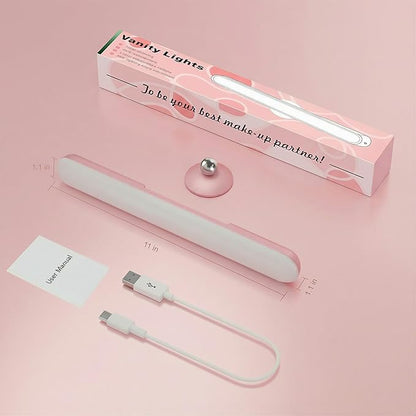 Wireless Vanity Lights for Mirror, Rechargeable Battery Operated Stick on Lamp, Adjustable Makeup Light, Cordless Magnetic LED Bar Renter Friendly Lighting Decor Gift, Pink
