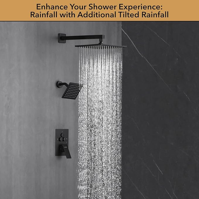 VANFOXLE Shower Faucet Set Matte Black Shower System,Push Button Diverter Shower Faucet with 2 in 1 Handheld, Wall Mount Increased Thickness 10 Inch Shower Head with 6 Inch Shower Head