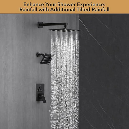 VANFOXLE Shower Faucet Set Matte Black Shower System,Push Button Diverter Shower Faucet with 2 in 1 Handheld, Wall Mount Increased Thickness 10 Inch Shower Head with 6 Inch Shower Head
