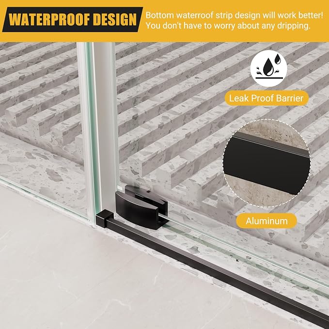 Shower Glass Door with Waterroof Seal Strip (56-60" W x 72 "H), Frameless Shower Sliding Door with Clear SGCC Tempered Glass 5/16" (8mm), Stainless Steel Hardware, Black