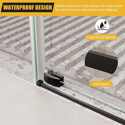 Shower Glass Door with Waterroof Seal Strip (56-60" W x 72 "H), Frameless Shower Sliding Door with Clear SGCC Tempered Glass 5/16" (8mm), Stainless Steel Hardware, Black