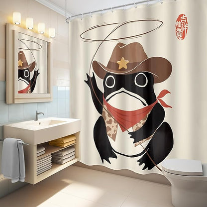 LGhtyro Funny Cowboy Frog Shower Curtain Bathroom Set 71Wx78H Inches Extra Long Western Rodeo Animal Hat Japanese Art Asian Traditional Bath Accessories Cute Art Home Decor Fabric 12 Pack Hooks