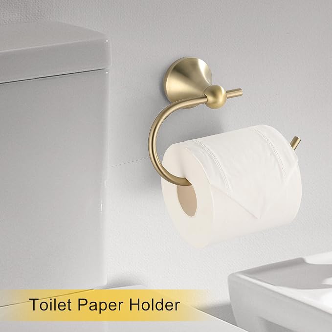 4 Piece Gold Bathroom Hardware Set - Brushed Gold Bathroom Accessories, 23.6 Inch Towel Bar | Towel Hook | Toilet Paper Holder | Hand Towel Holder