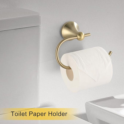 4 Piece Gold Bathroom Hardware Set - Brushed Gold Bathroom Accessories, 23.6 Inch Towel Bar | Towel Hook | Toilet Paper Holder | Hand Towel Holder