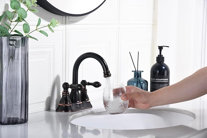 Bathroom Faucets, Centerset Lavatory Sink Faucet with 2 Handle, 3 Hole, Overflow Pop Up Drain & 4 Inch 360° Swivel Spout, F-4501-NB (Oil Rubbed Bronze)