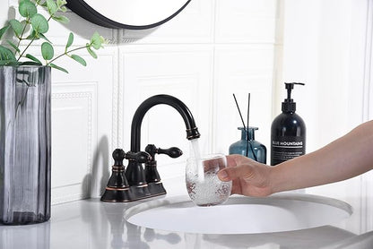 Bathroom Faucets, Centerset Lavatory Sink Faucet with 2 Handle, 3 Hole, Overflow Pop Up Drain & 4 Inch 360° Swivel Spout, F-4501-NB (Oil Rubbed Bronze)