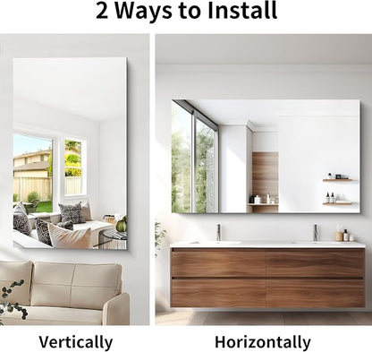 CILIBER Frameless Mirror, 60x36 Mirrors for Wall, Large Bathroom Mirror for Over Sink, Rectangle Frameless Vanity Mirror with Polished Edge, 3mm Tempered Glass, Hangs Horizontally or Vertically
