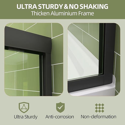 GETPRO Sliding Shower Door 50-54 in. W x 72 in. H Semi-Frameless Bypasss Double Sliding Glass Shower Enclosure,1/4 inch Clear Tempered Glass Door for Walk-in Shower Matte Black
