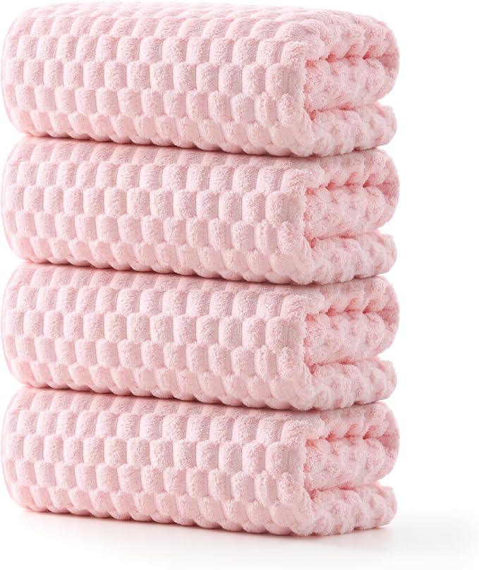 REDKISS 4 Pack Pink Microfiber Bath Towels - Extra Large Waffle Towels Set for Bathroom, Super Absorbent Towel Set of 4 Lagre, Quick Dry Bathroom Towel for Spa, Gym,Travel, Lint Free, Ultra Soft
