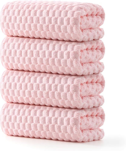 REDKISS 4 Pack Pink Microfiber Bath Towels - Extra Large Waffle Towels Set for Bathroom, Super Absorbent Towel Set of 4 Lagre, Quick Dry Bathroom Towel for Spa, Gym,Travel, Lint Free, Ultra Soft