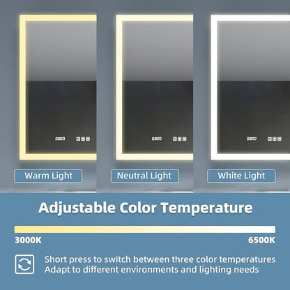 LED Medicine Cabinet 24x30 Anti-Fog Mirror Dimmable Recessed Mount | 3 Color Dimmable LED. Time Temp Display. Anti-Fog IP44. 2 Outlets+2 USB. Plug-in/Hardwired. Recessed/Wall Mount.