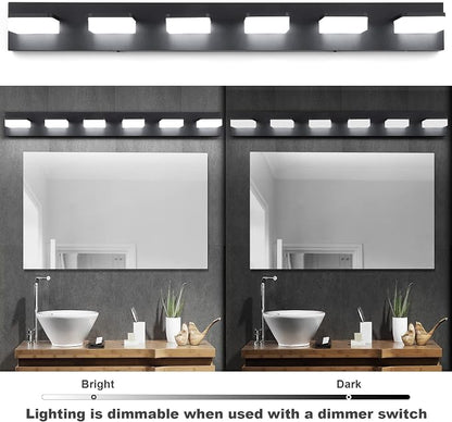 GOODATE 3 Colors Dimmable Bathroom Light Fixtures Over Mirror, LED Black Vanity Lights, Acrylic Stainless Steel 6 Light Bathroom Vanity Light Fixtures, Adjustable 3000K/4000K/6000K, 360° Rotate