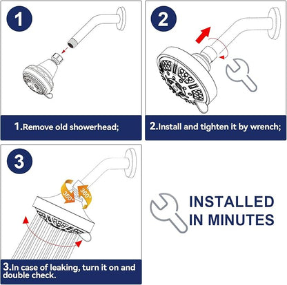 HOPOPRO Upgraded 9 Settings High Pressure Shower Head, NBC News Recommended Brand Fixed Showerhead Adjustable Bathroom Showerhead Multi-functional Rainfall Showerhead for Low Water Flow (Chrome)