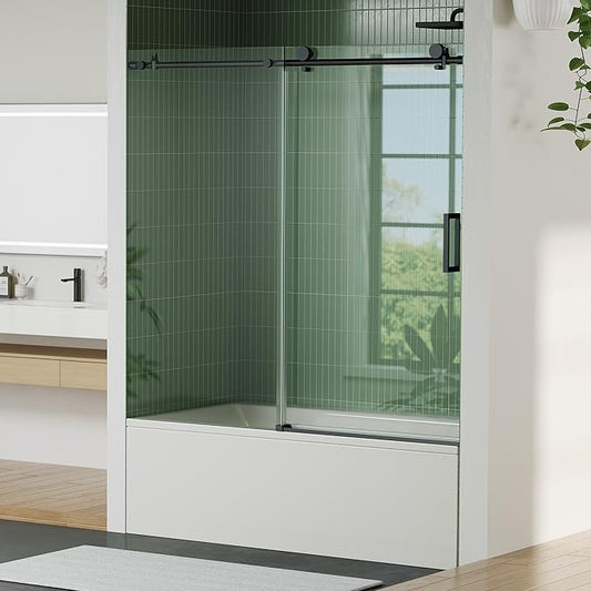 56"-60" W x 59" H Sliding Shower Door, Frameless Bypass Bathroom Door with 5/16"(8mm) Tempered Glass,Matte Black Finish for Walk-in Shower