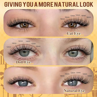 QUEWEL Lash Clusters Wispy Eyelash Clusters 300 Pcs Natural Cluster Eyelash | Extensions C Curl, Mixed Length 10-16mm DIY Individual Lashes Cluster at Home for Countless Stunning Looks (QU45)