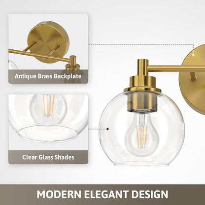 VONLUCE 2 Light Bathroom Vanity Light Fixtures, Gold Finish | Globe Glass Shades, E26 Sockets, Easy to install, Vanity Lights for Bedroom Hallway Living Room
