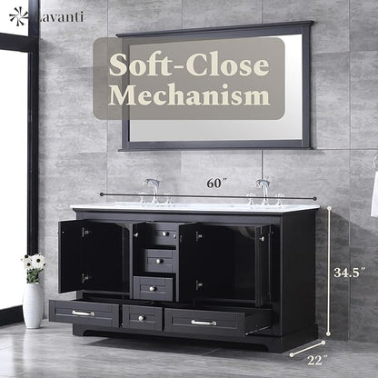 Lavanti Dumiat 60 Inch Bathroom Vanity with Sink – Stylish Espresso Vanity Bathroom with Storage Cabinet – Modern Bathroom Vanities with Double Vanity Sink & Carrara Marble Countertop