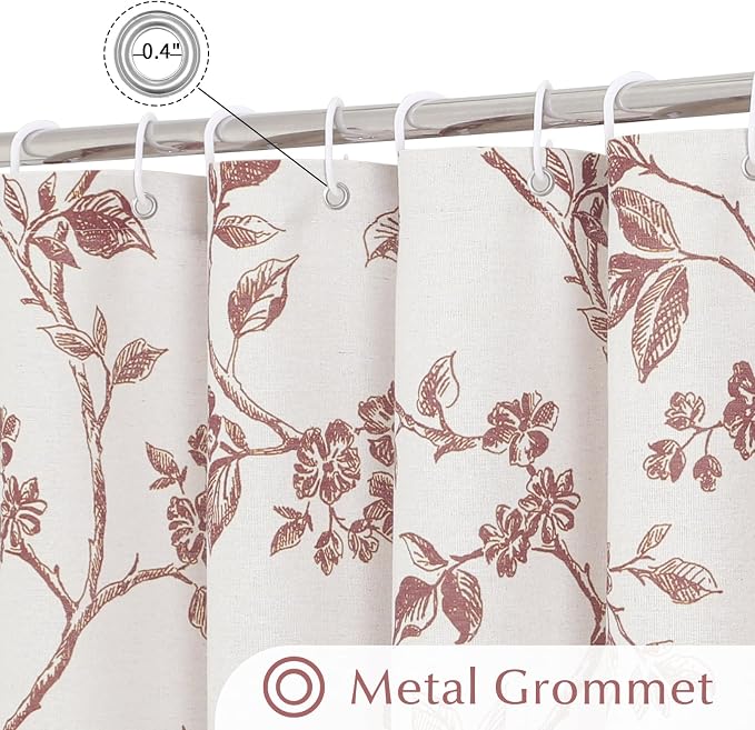MitoVilla Extra Long Shower Curtain Set 72 x 84, Cotton Floral Cottagecore Spring Shower Curtains for Bathroom, Modern Farmhouse Country Plant Leaves Bathroom Décor
