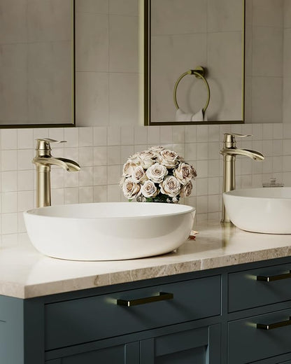 Brushed Gold Vessel Sink Faucet Brass Waterfall Bathroom Faucet Single Hole | with Pop Up Drain Assembly and Supply Hoses, Single Handle Tall Bathroom Faucets Lavatory Vanity Mixer Tap by BATHLAVISH