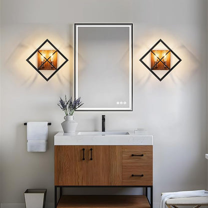 Farmhouse Wall Sconce, Black Wood, 2-Pack | Rustic Indoor Wall Light, 17.8 Inch, E26 Base, Hardwired, for Stairway, Living Room, Bedroom, Bathroom