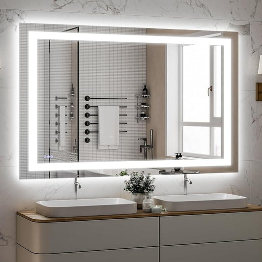 VooBang Bathroom Mirror with Lights 40 x 60 inches - 3 Adjustable Lighting Modes LED Bathroom Vanity Mirror, Anti-Fog, Memory Function, Tempered Glass, Wall Mounted Horizontally Vertically